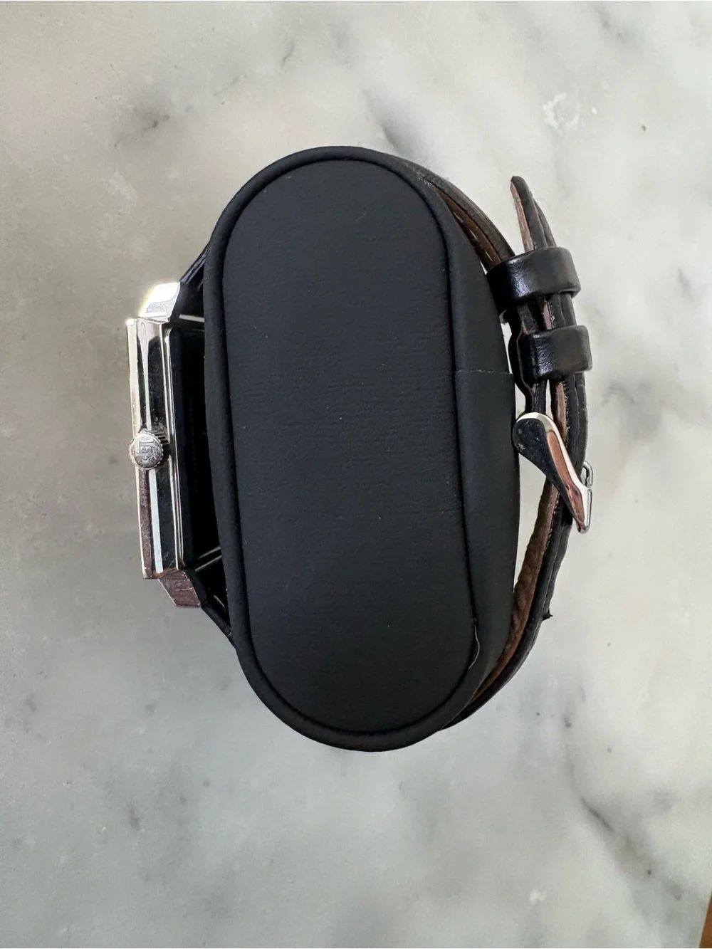 Lucien Piccard Silver-Tone Square Watch with Black Leather Strap